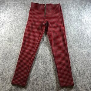 Zara Basic Red Black Gingham Checkered Pants‎ Women's Medium Zip High Waist